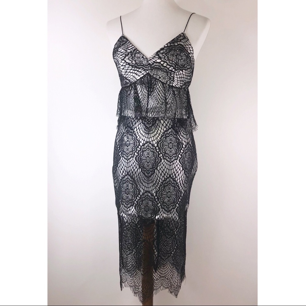 Vegan Leather & Lace Midi Skirt and Top 2 piece Set NWT